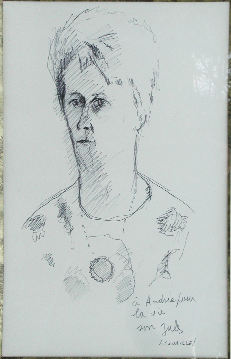 Jules CAVAILLES "Portrait de femme"  dessin encre de chine 47x35-photo-4